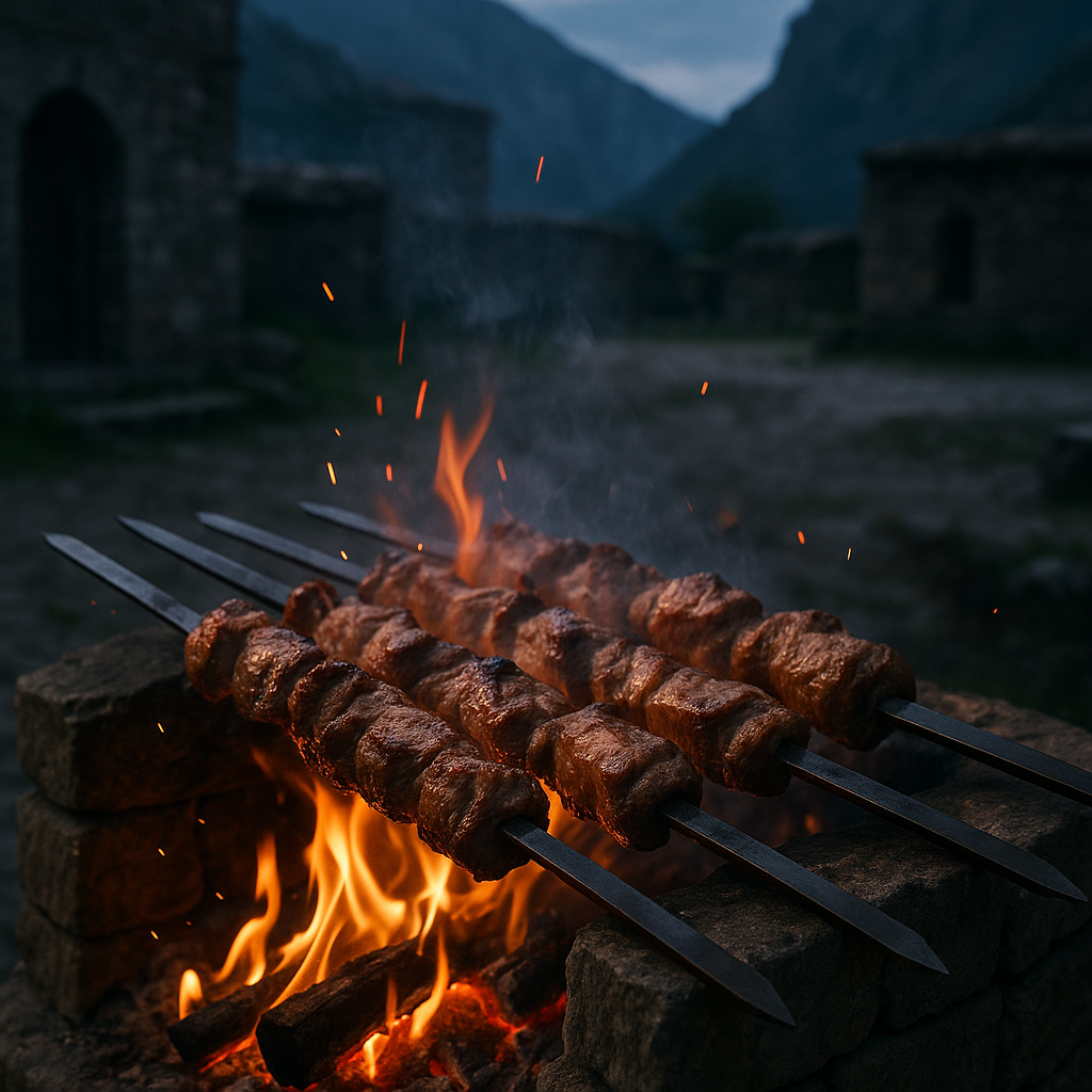Шашлык на мангале по-ингушски — мясо ягнёнка на углях